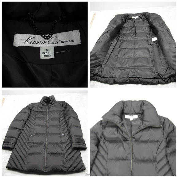 Kenneth Cole Down Coat Womens Medium Black Quilted‎ Pockets Full Zip Puffer - Picture 1 of 15